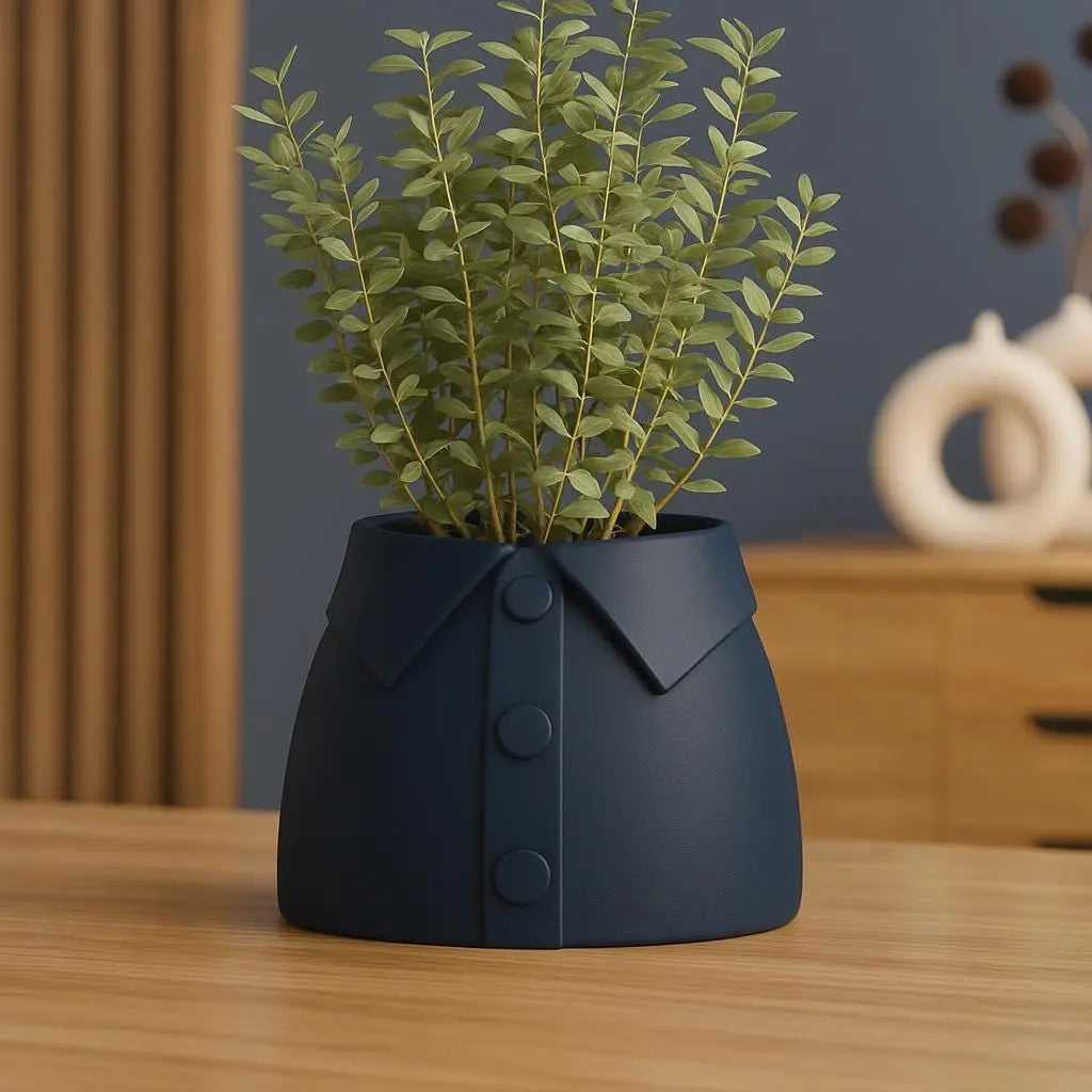Shirt Style Vase, Flower Holder with Collar and Button Design Unique Home Decor