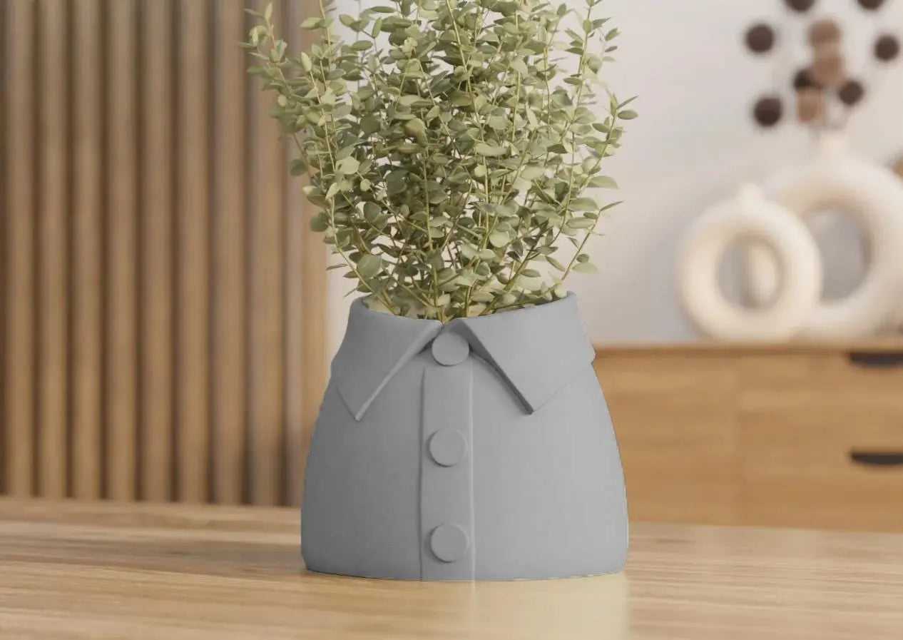 Shirt Style Vase, Flower Holder with Collar and Button Design Unique Home Decor
