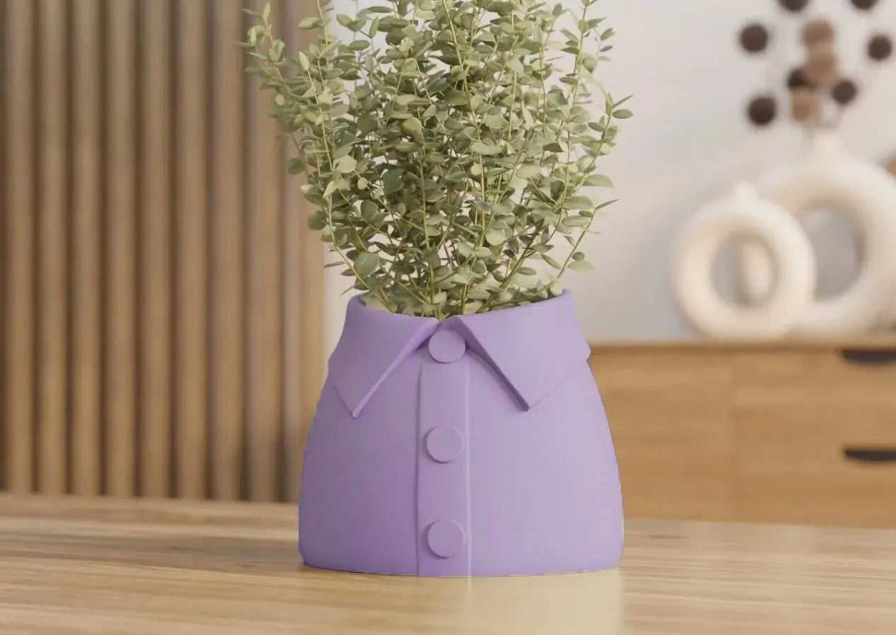 Shirt Style Vase, Flower Holder with Collar and Button Design Unique Home Decor